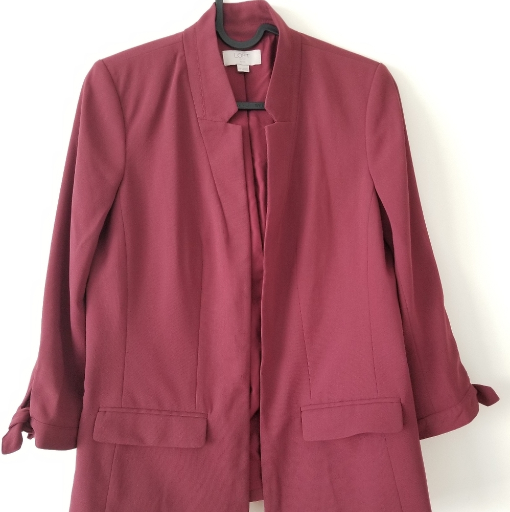 LOFT Burgundy Tie Cuff Blazer XSP